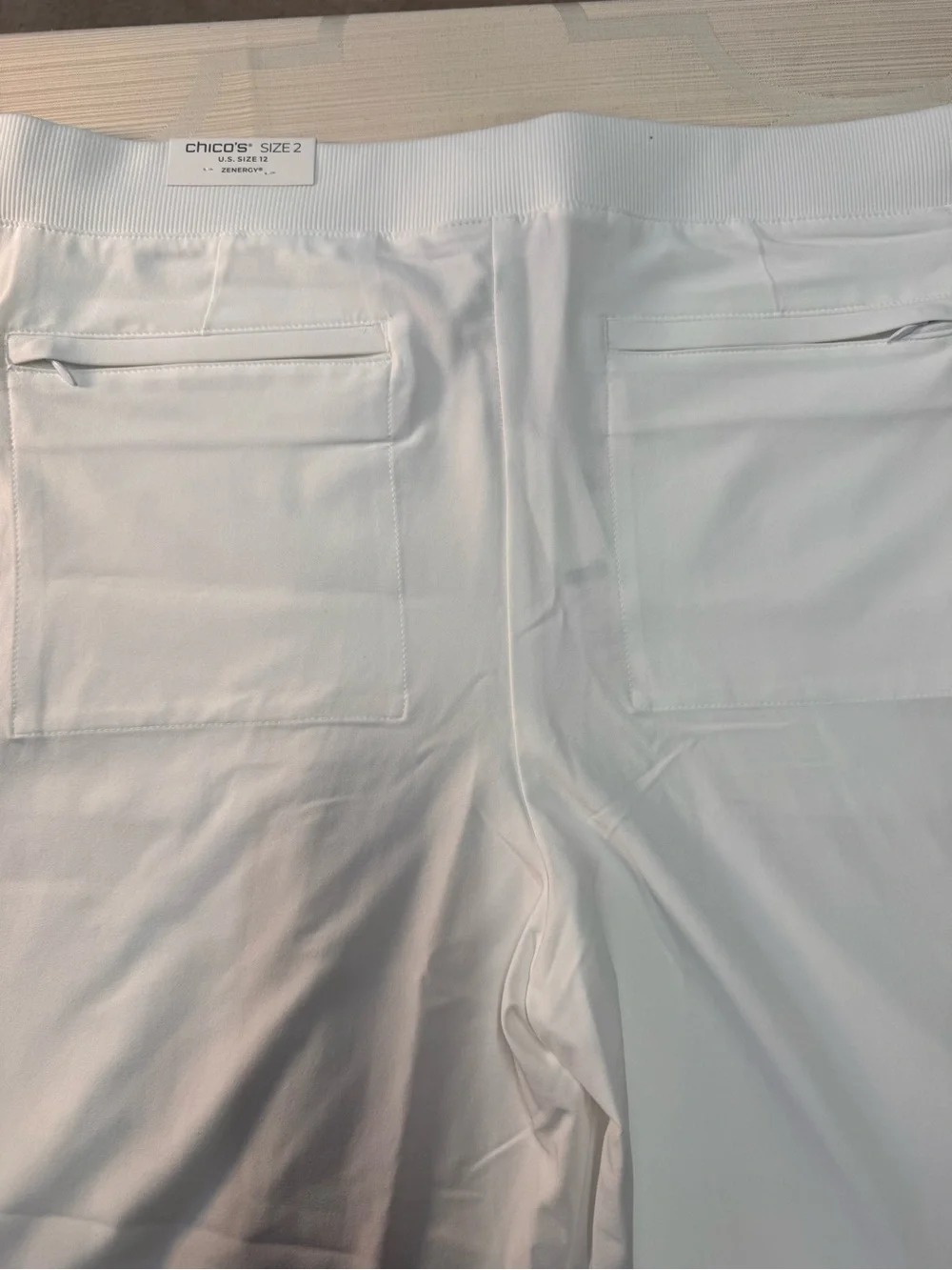 Chico's Women's White Stretch Chinos with Front Zip Pockets - Picture 7 of 10
